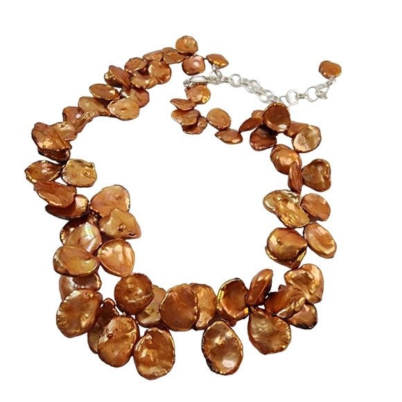 Keishi pearl necklace orange petal pearls hand knotted sterling silver clasp - Picture 14 of 14